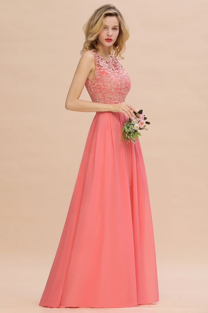 Modern Lace Elegant Simple Sleeveless Maxi Bridesmaid Dress Evening Prom Dresses