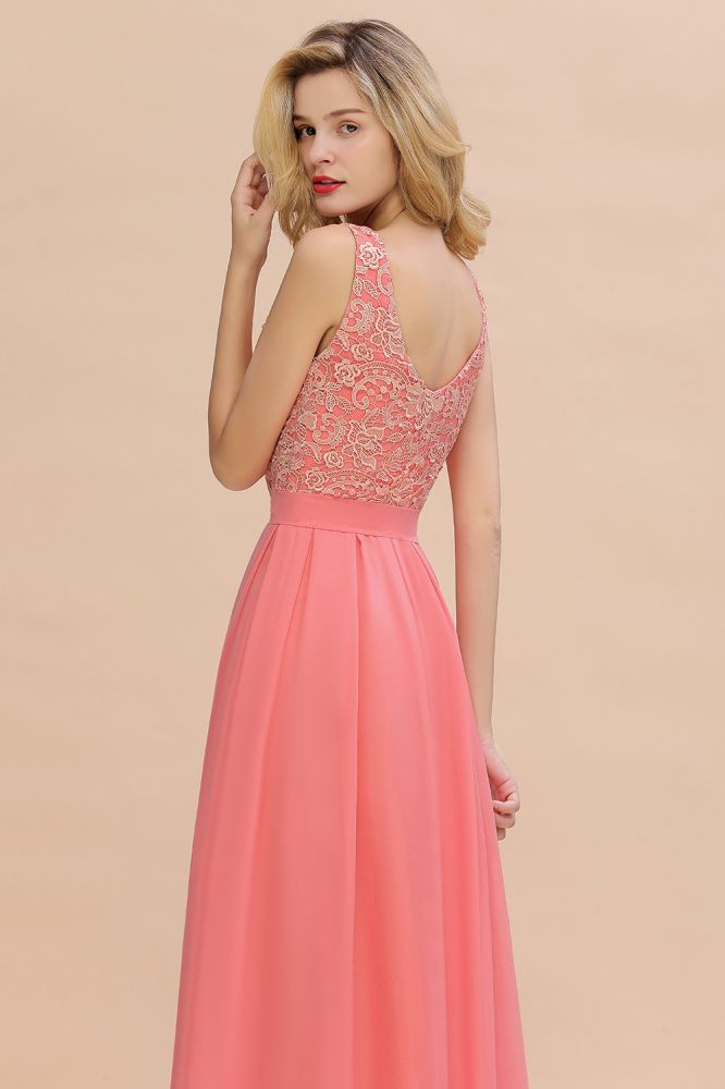 Modern Lace Elegant Simple Sleeveless Maxi Bridesmaid Dress Evening Prom Dresses
