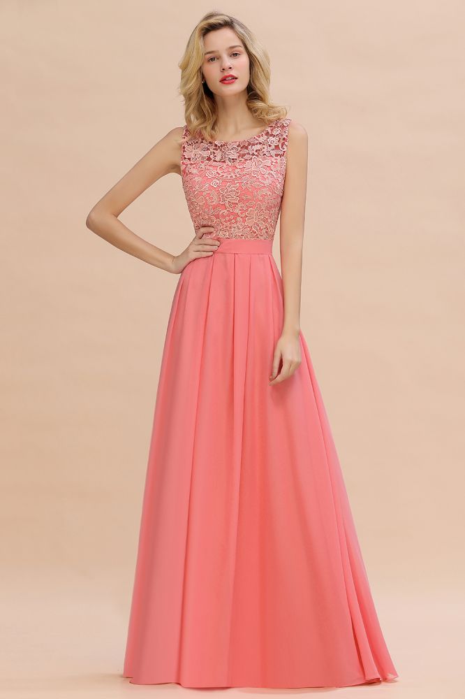 Modern Lace Elegant Simple Sleeveless Maxi Bridesmaid Dress Evening Prom Dresses