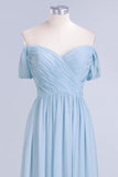 Modern V-Neck Chiffon aline Bridesmaid Dress Sky Blue Long Evening Swing Dress