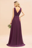 Modern V-Neck Hi-Lo Party Dress Elegant Beads Chiffon Bridesmaid Dress Prom Evening Gowns