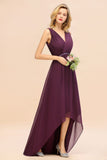 Modern V-Neck Hi-Lo Party Dress Elegant Beads Chiffon Bridesmaid Dress Prom Evening Gowns