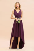 Modern V-Neck Hi-Lo Party Dress Elegant Beads Chiffon Bridesmaid Dress Prom Evening Gowns