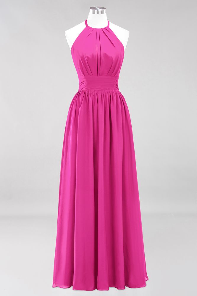Neue Ankunft Applikationen Neckholder Ärmellose Lange Brautjungfernkleider mit Rüschen Elegantes Chiffon Abend Maxikleid