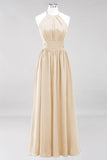 Neue Ankunft Applikationen Neckholder Ärmellose Lange Brautjungfernkleider mit Rüschen Elegantes Chiffon Abend Maxikleid