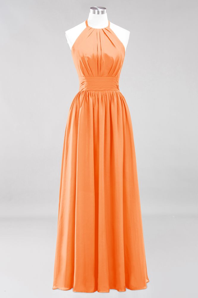 Neue Ankunft Applikationen Neckholder Ärmellose Lange Brautjungfernkleider mit Rüschen Elegantes Chiffon Abend Maxikleid