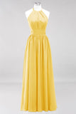 Neue Ankunft Applikationen Neckholder Ärmellose Lange Brautjungfernkleider mit Rüschen Elegantes Chiffon Abend Maxikleid