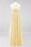 Neue Ankunft Applikationen Neckholder Ärmellose Lange Brautjungfernkleider mit Rüschen Elegantes Chiffon Abend Maxikleid