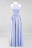 Neue Ankunft Applikationen Neckholder Ärmellose Lange Brautjungfernkleider mit Rüschen Elegantes Chiffon Abend Maxikleid