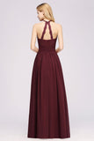 Neue Ankunft Applikationen Neckholder Ärmellose Lange Brautjungfernkleider mit Rüschen Elegantes Chiffon Abend Maxikleid