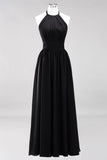Neue Ankunft Applikationen Neckholder Ärmellose Lange Brautjungfernkleider mit Rüschen Elegantes Chiffon Abend Maxikleid