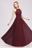 Neue Ankunft Applikationen Neckholder Ärmellose Lange Brautjungfernkleider mit Rüschen Elegantes Chiffon Abend Maxikleid