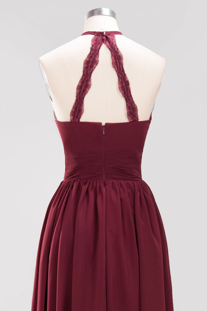 Neue Ankunft Applikationen Neckholder Ärmellose Lange Brautjungfernkleider mit Rüschen Elegantes Chiffon Abend Maxikleid