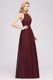 Neue Ankunft Applikationen Neckholder Ärmellose Lange Brautjungfernkleider mit Rüschen Elegantes Chiffon Abend Maxikleid