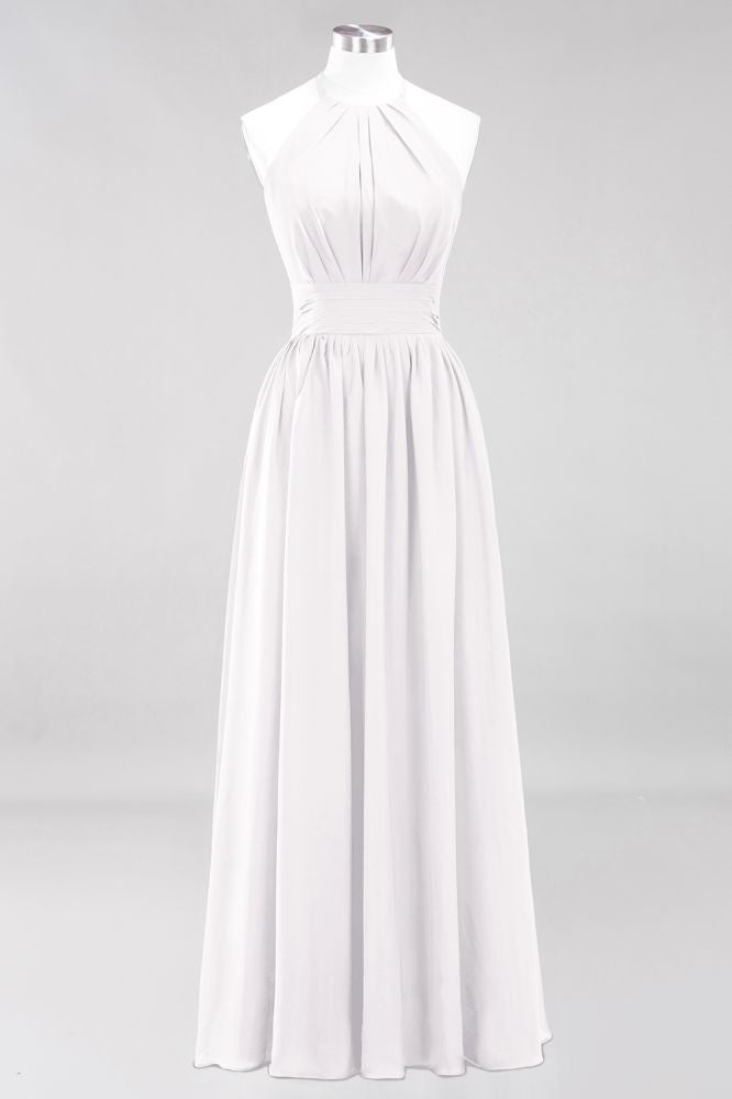 Neue Ankunft Applikationen Neckholder Ärmellose Lange Brautjungfernkleider mit Rüschen Elegantes Chiffon Abend Maxikleid
