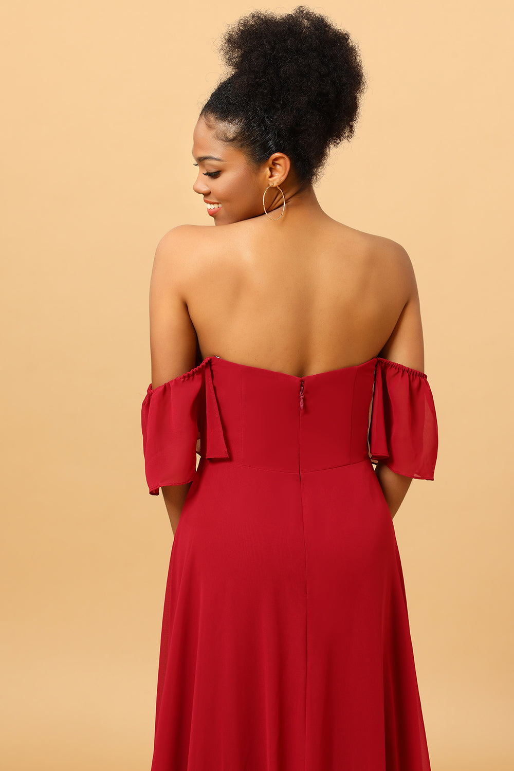 Burgundy Off the Shoulder Chiffon Bridesmaid Dress with Slit Formal Evening Dresses Prom gowns