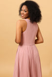 Blush Langes Chiffon Plissee Brautjungfernkleid mit Schlitz Formelle Abendkleider Ballkleider