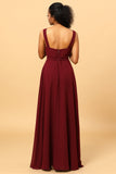 Burgundy Wrap Chiffon Bridesmaid Dress with Slit Formal Evening Prom Dresses