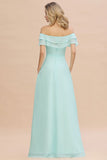 Pretty Off the Shoulder Mini-Green Front Slit Bridesmaid Dress Evening Mother of the Bride Dresses