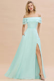 Pretty Off the Shoulder Mini-Green Front Slit Bridesmaid Dress Evening Mother of the Bride Dresses