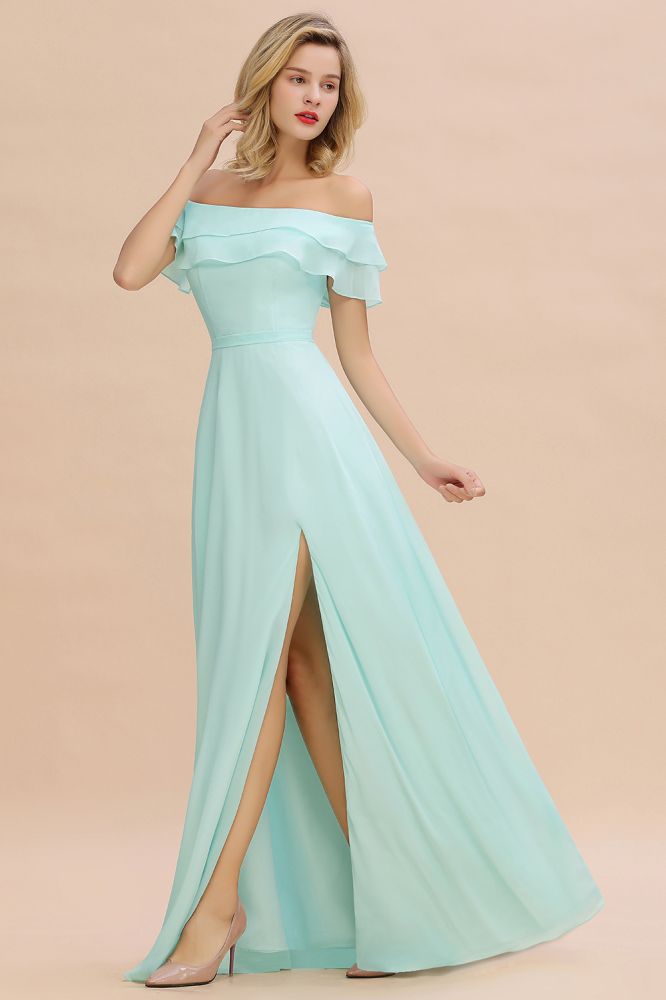 Pretty Off the Shoulder Mini-Green Front Slit Bridesmaid Dress Evening Mother of the Bride Dresses