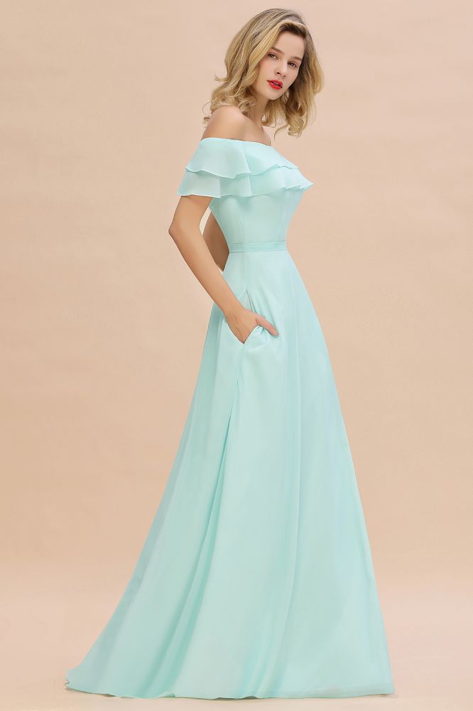 Pretty Off the Shoulder Mini-Green Front Slit Bridesmaid Dress Evening Mother of the Bride Dresses
