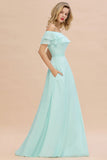 Pretty Off the Shoulder Mini-Green Front Slit Bridesmaid Dress Evening Mother of the Bride Dresses