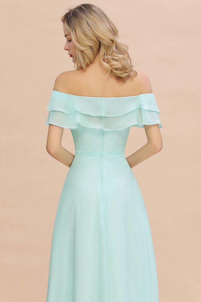 Pretty Off the Shoulder Mini-Green Front Slit Bridesmaid Dress Evening Mother of the Bride Dresses