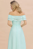 Pretty Off the Shoulder Mini-Green Front Slit Bridesmaid Dress Evening Mother of the Bride Dresses