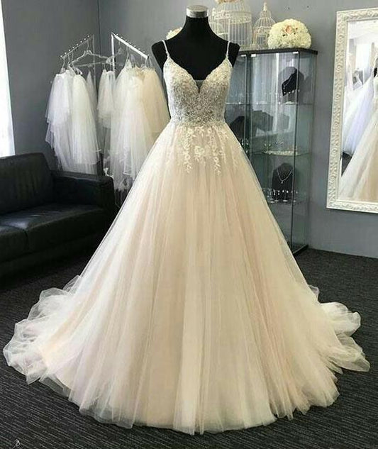Online Wedding Dress Spaghetti Straps, Bridal Gown ,Dresses For Brides