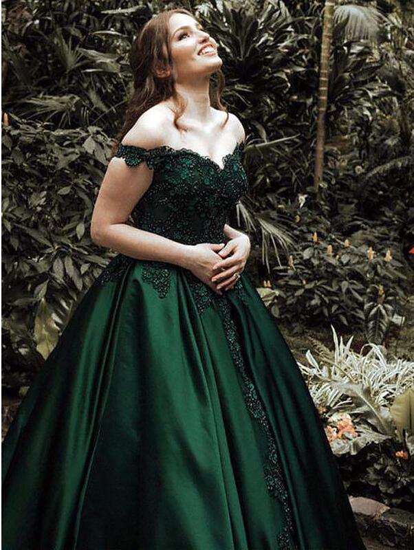 Green Prom Dress Off The Shoulder Straps, Formal Dress, Evening Dress, Pageant Dance Dresses, School Party Gown, KB0719