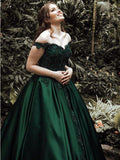 Green Prom Dress Off The Shoulder Straps, Formal Dress, Evening Dress, Pageant Dance Dresses, School Party Gown, KB0719