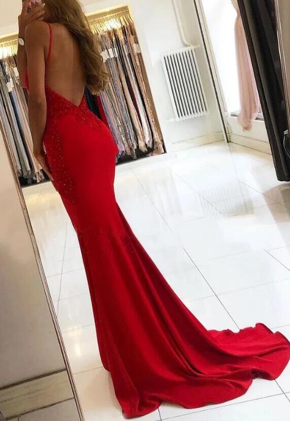 Mermaid Red Prom Dress Low Back, Formal Dress, Evening Dress, Dance Dresses, School Party Gown, KB0790