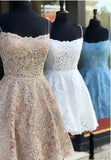 Spitzenkleid für Zuhause, Kurzes Abschlussballkleid, Formales Kleid, Festzugstanzkleider, Back to School Partykleid, KB0838 