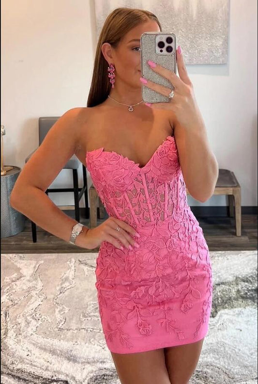 Pink Lace HOCO Dress ,Homecoming Dress, Short Prom Dress ,Winter Formal Dress, Pageant Dance Dresses, Back To School Party Gown, KB0998