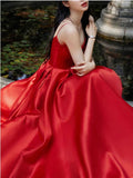 Red Satin Prom Dresses Long Formal Dress Pageant Dance Dresses Back To School Party Gown Evening Dress