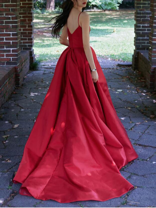 Red Satin Prom Dresses Long Formal Dress Pageant Dance Dresses Back To School Party Gown Evening Dress