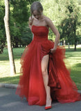 Red Prom Dress Slit Skirt Formal Dress Pageant Dance Dresses Party Gown Evening Dress