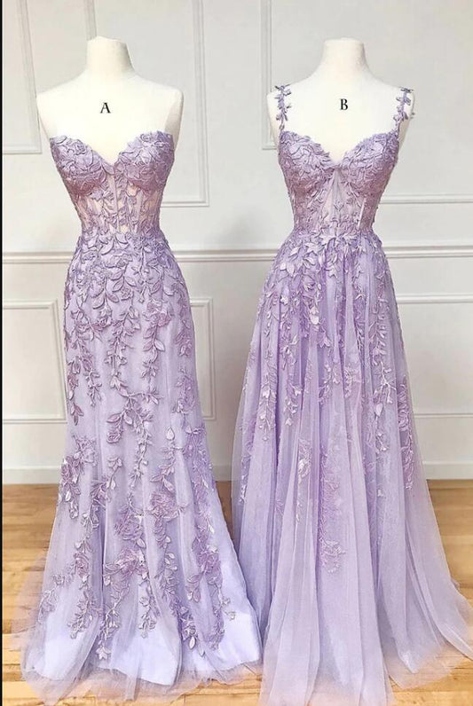 2024 Lilac Lace Prom Dresses Long ,Hocoming Dresses, Party Dresses KB1105