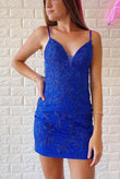 Royal Blue Straps Leaf Lace Homecoming Dress KB1136