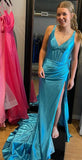 Mermaid Satin V Neck Long Prom Dress with Slit KB1216