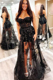 Schwarzes trägerloses langes A-Linien-Ballkleid KB1248