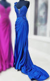 Langes Ballkleid mit One-Shoulder-Ausschnitt und 3D-Blumenspitze, Plissee KB1271