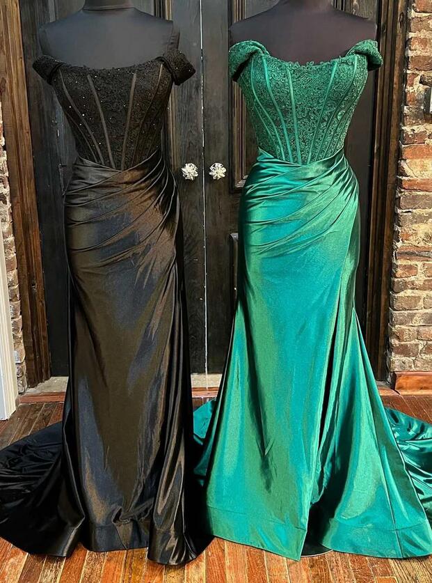 Schulterfreies langes Meerjungfrau-Ballkleid aus Satin mit Spitzenoberteil KB1288