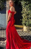 Schulterfreies langes Meerjungfrau-Ballkleid aus Satin mit Spitzenoberteil KB1288