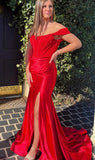 Schulterfreies langes Meerjungfrau-Ballkleid aus Satin mit Spitzenoberteil KB1288