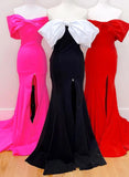 Off Shoulder Mermaid Red Long Prom Dress with High Slit KB1295