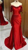 Red Off-the-Shoulder 3D Floral Mermaid Long Prom Dress  KB1296