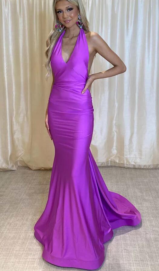 Open Back Halter Neck Mermaid Long Prom Dress  KB1298