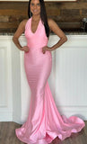 Open Back Halter Neck Mermaid Long Prom Dress  KB1298